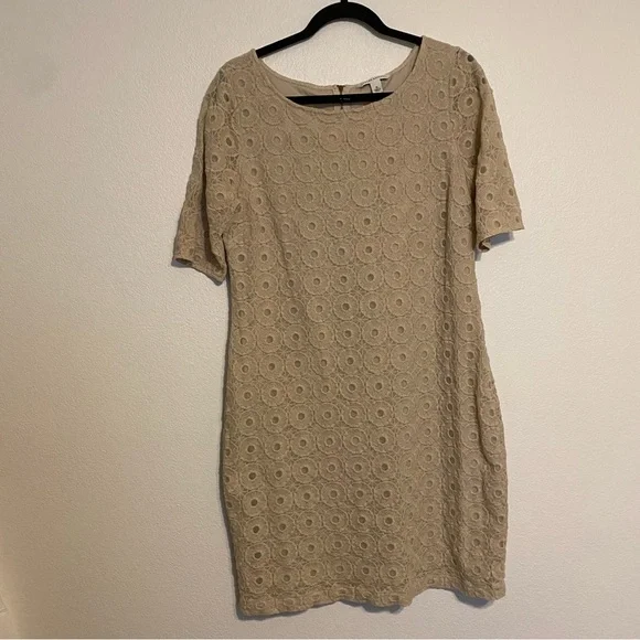 Banana Republic Cream Lace Overlay Cotton Shift Dress Women's Size 14 - Picture 2 of 11